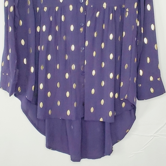 Solitaire Gold Dot Button Front Tunic Size XL Long Sleeve Hi-Low Hem Mini Dress - Picture 4 of 13